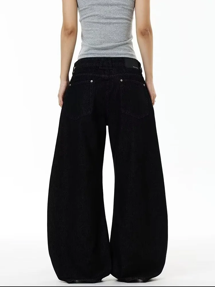 2026 Cyber Y2K Streetwear Hollow Out Eyelet Black Baggy Women's Jeans Pants For Woman Clothing Straight Lady Loose Long Trousers