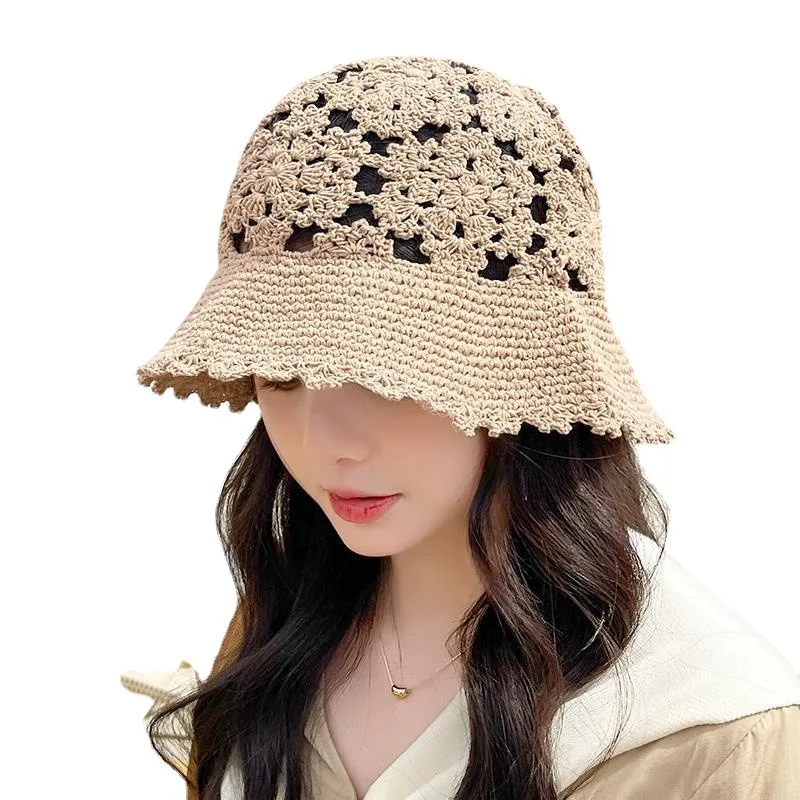 Summer Women\'s Bucket Hat Thin Fashion Western Style Hat Female 2021 Hot Hollow Crocheted Knitted Hat Look Small