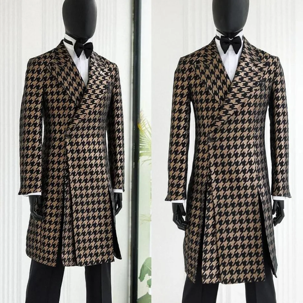 

Шикарный пиджак с остроконечными лацканами и узором «гусиные лапки» для свадьбы, элегантный пиджак на одной пуговице, смокинг жениха, мужское длинное пальто на заказ, верхняя одежда