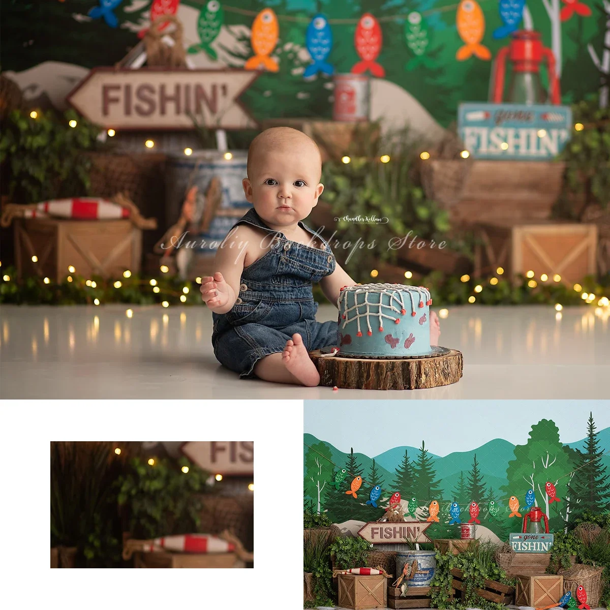 

Fishing By The Lake Backgrounds Cake Smash Kids Adult Photography Props Child Baby Photocall Forest fishing Photo Backdrops