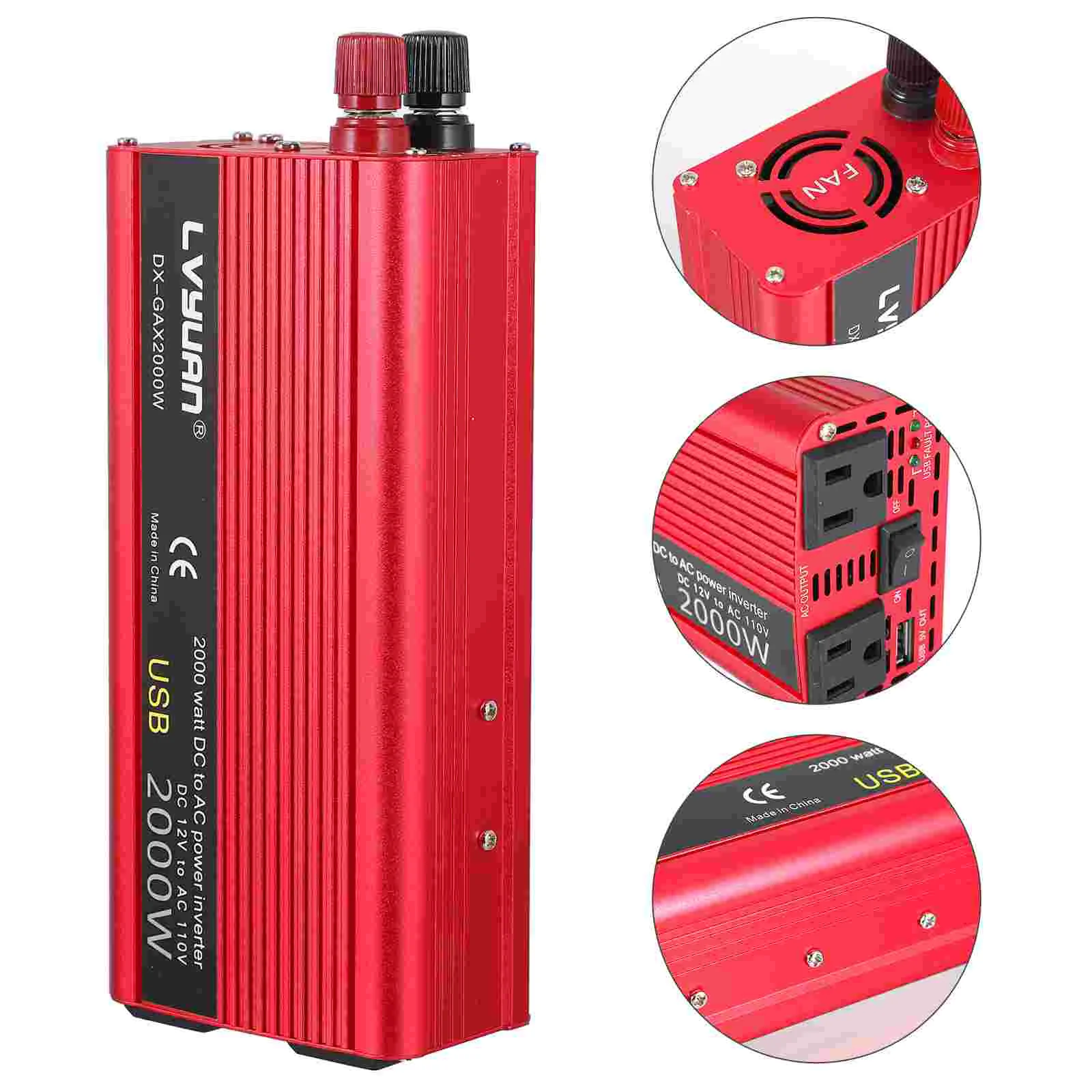 

Car Inverter Power Converting Tool Supply Plug USB Red Aluminum-magnesium Alloy