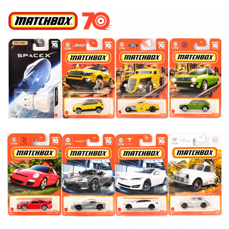 Original Mattel Matchbox Car 70 Years Anniversary Toys for Boys 1/64 Diecast SpaceX Dragon Porsche 911 GT3 Volkswagen Golf Gift