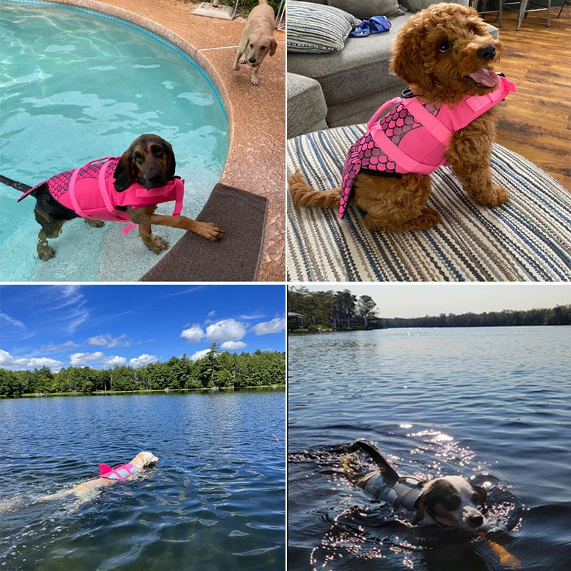 Dog Swimming Vest Pet Summer Safety Clothes Bulldog Life Vest Mermaid Shark Swimwear Dog Life Jacket Harness Pet Swimming Suit