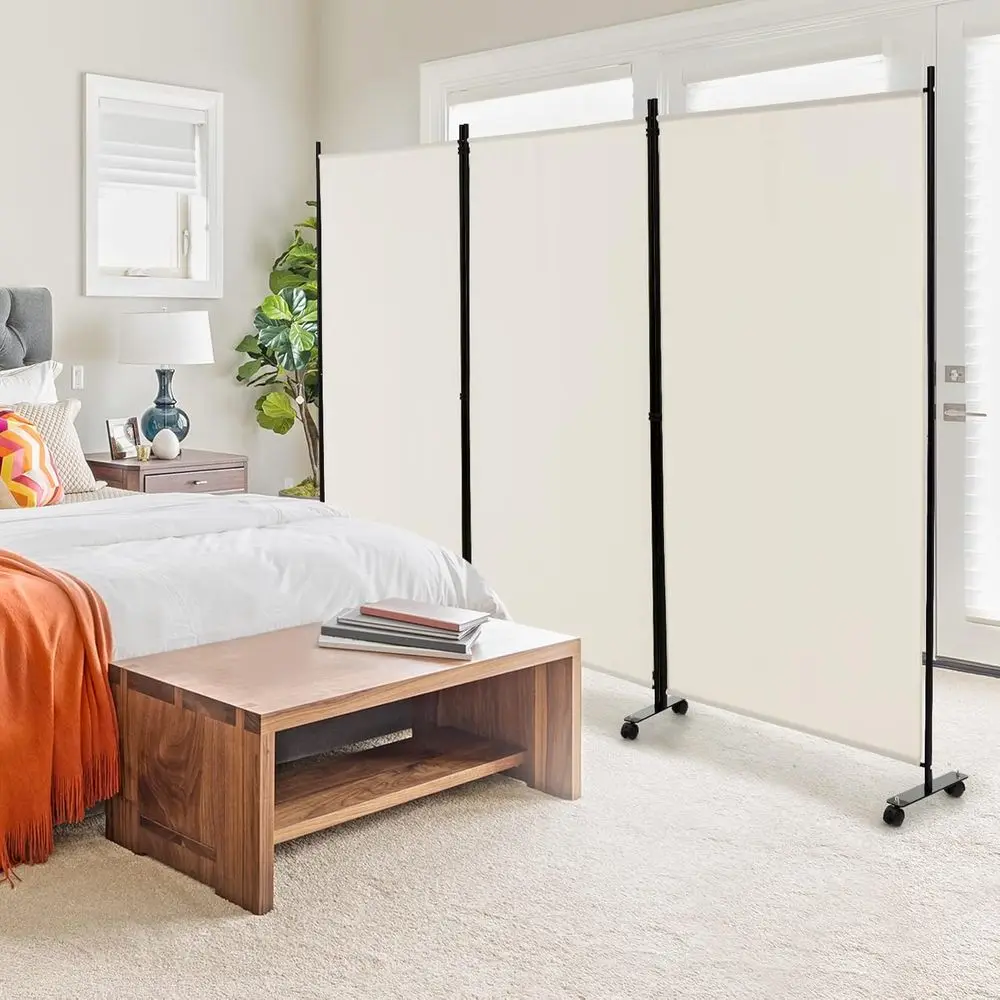 3 Panel Folding Room Divider, 6ft Rolling Privacy Screen with Lockable Wheels, Portable Partition, Freestanding Wall Divider and