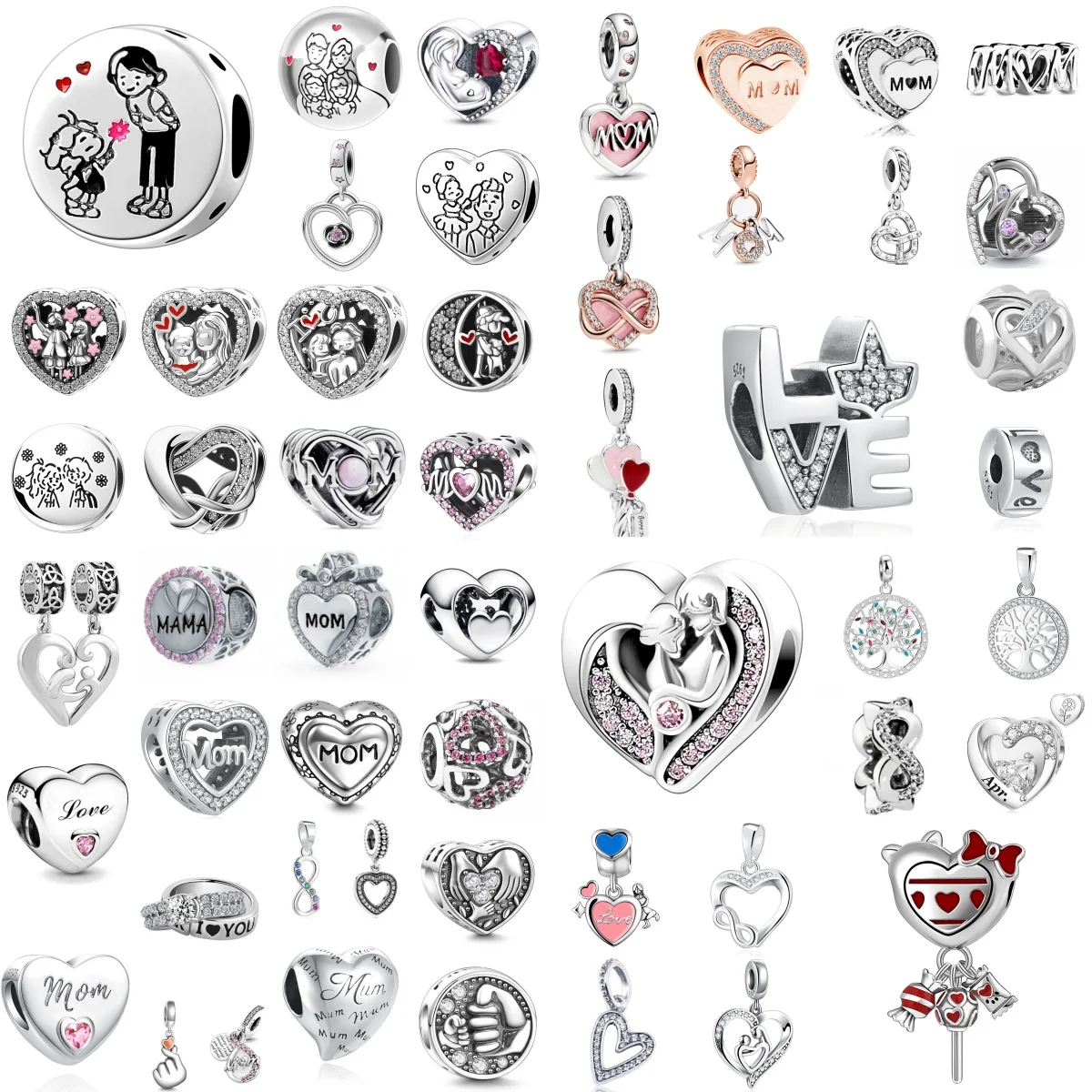 

Charm Eternal Family Bead 925 Silver Love Mom Fashion Heart Pendant, Fit European Bracelets DIY Women's Jewelry Accessories