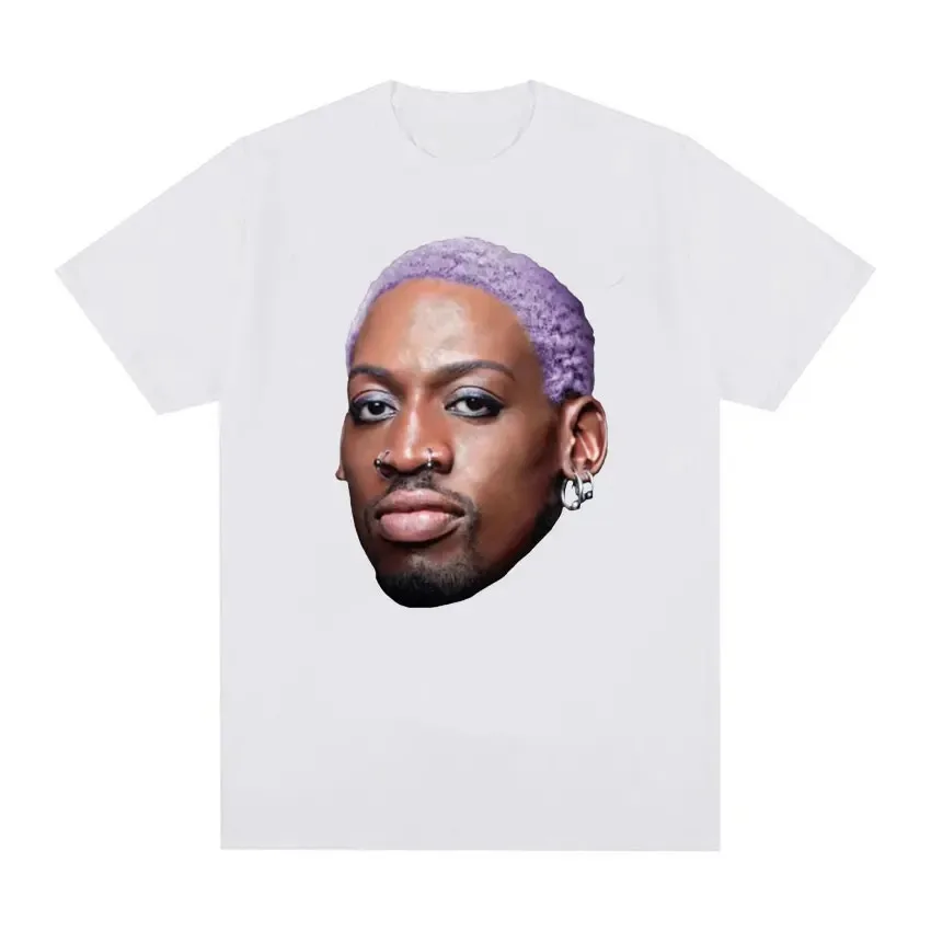 Basketball Dennis Rodman Purple Hair Flamboyant 90's Vintage Design T-Shirt Men Women's Casual 100% Cotton Short Sleeve T Shirts