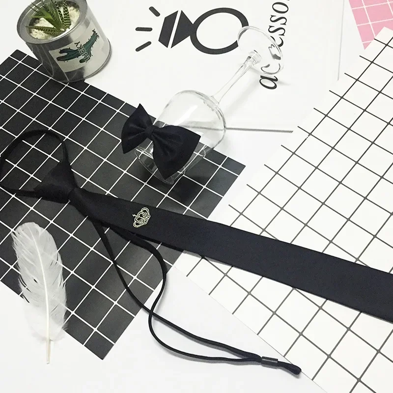 Fashion Men\'s Skinky Tie Gold Silver Crown Embroidery Slim Black 5cm Lazy Zip Party Necktie Casual Wedding Gifts Accessories