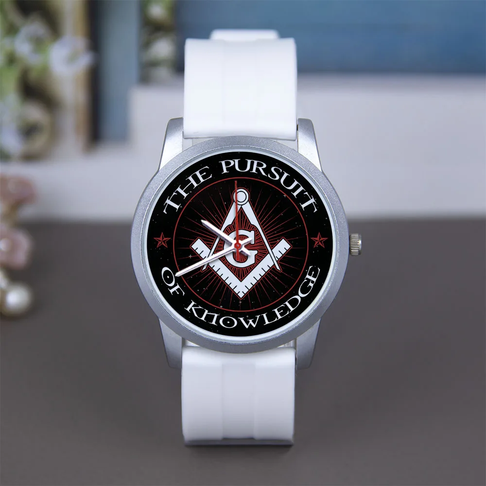 Custom 45/38 mm Freemasonry Icon Print Logo Rose Gold Souvenir Men' Watches Logo Dial Silver Compasses Pattern
