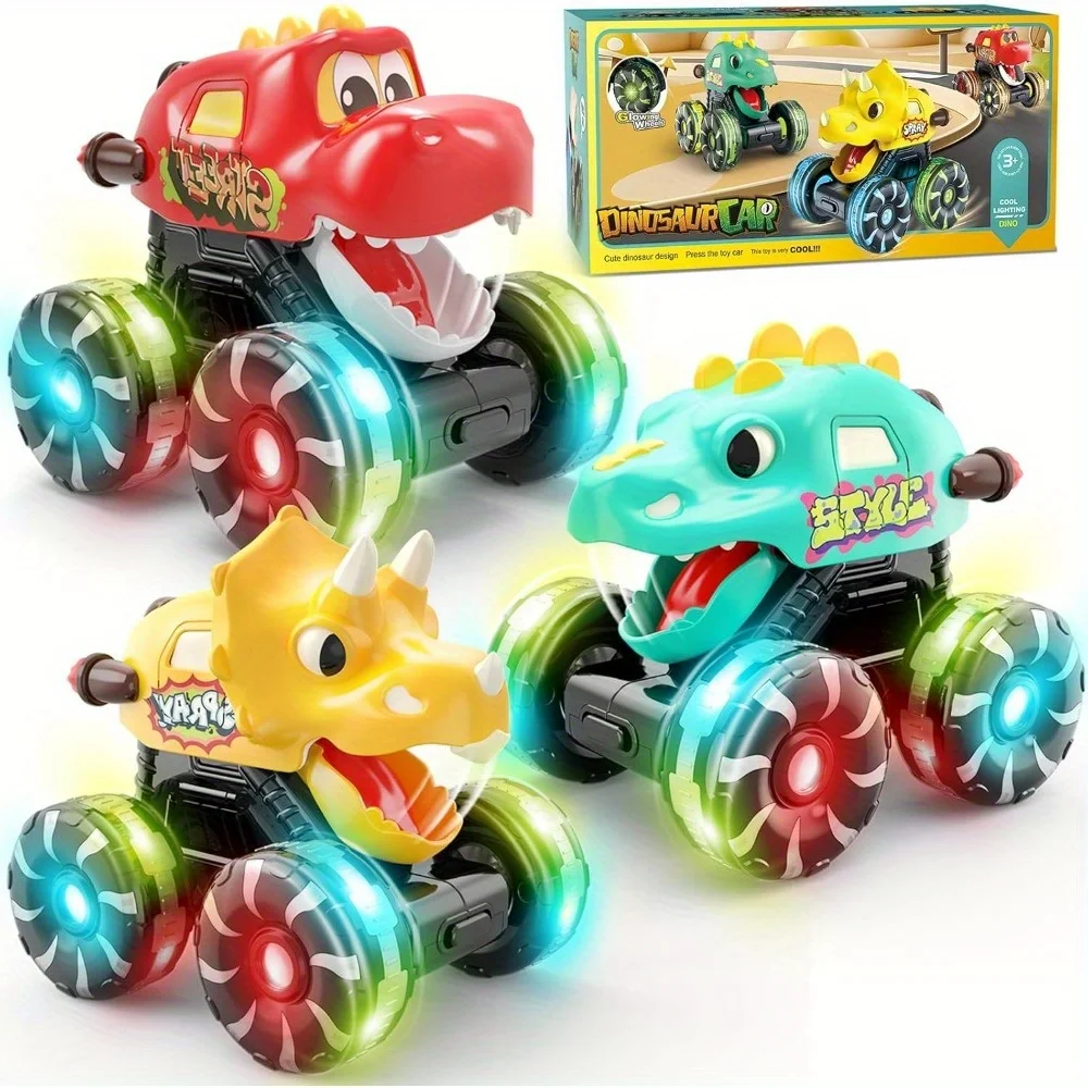 

LED Light Up Wheels Dinosaur Monster Truck Toys for Kids Toddlers, Press & Go Dinosaur Car Dinosaur Trucks Set Gifts for Toddler
