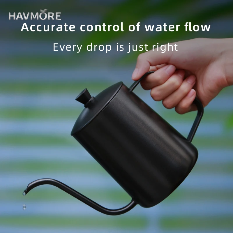 HAVMORE 304 Stainless Steel Tea Kettle Hand-Brewed Coffee Pot with Thin Long Mouth Pointed Ear  Coffee Utensil