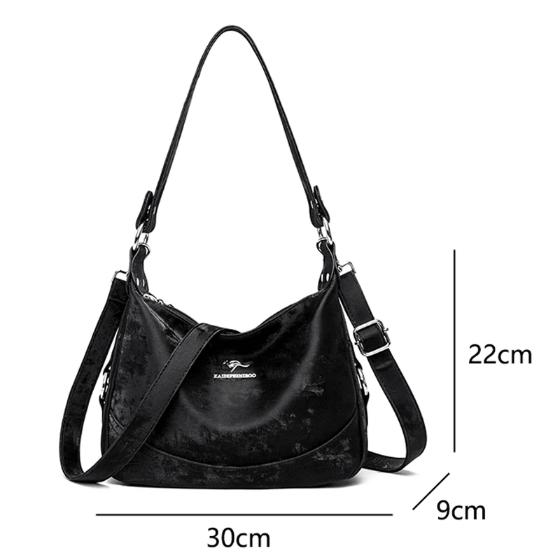 2-Layer Large Capacity Women\'s Shoulder Bag New High Quality Soft Leather Female Crossbody Bags Simple Solid Color Girl Handbag