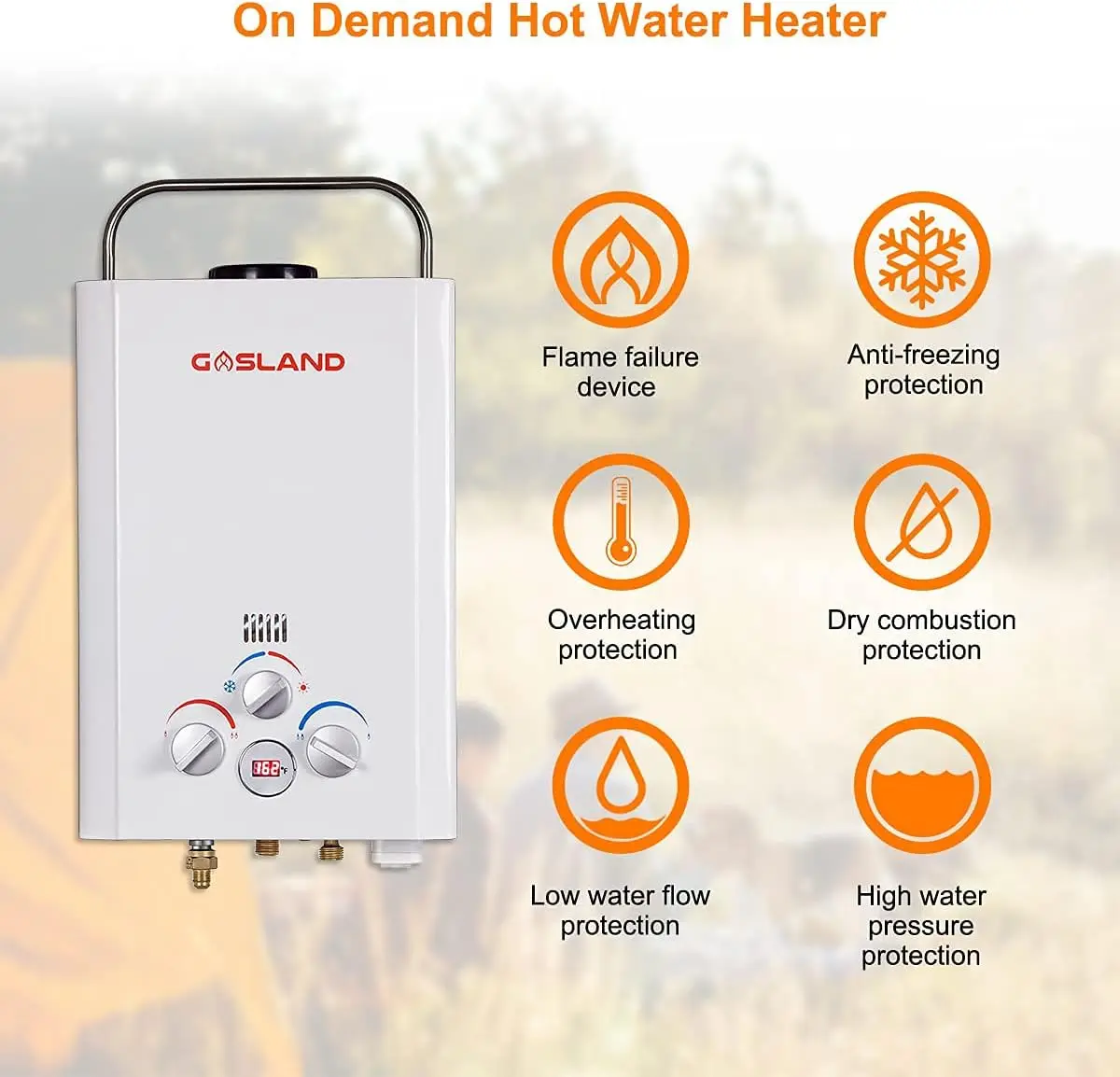 BE158 6L Portable Propane Water Heater 1.58 GPM, Propane Outdoor Tankless Camping Water Heater, Overheating Protection, Digital