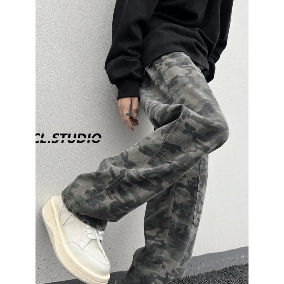 

Trendy Men's Camouflage Straight Leg Casual Pants High Street Autumn Winter Workwear Harajuku Brand Youth Faion Trousers