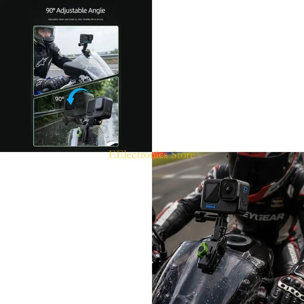 B03C No-Drill Windshield Edges Mount for Action6/5Pro Cameras, Alloy Clamp Holder with 2Prong Connectors, Adjustable Joint and