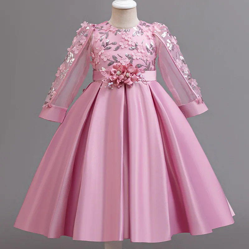 Черное платье принцессы для причастия, дня рождения, танцевального выступления, черное платье с блестками для девочек, свадебное платье подружки невесты с длинными рукавами