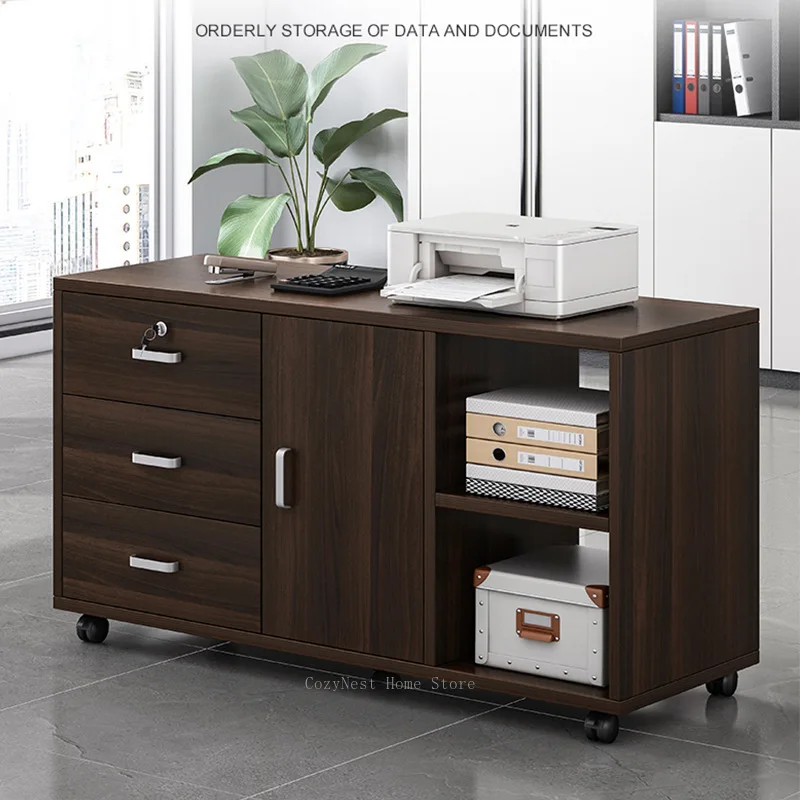 Wooden Under-Desk Storage Cabinet with Lock, Side Drawer Unit for Office, Printer Stand & File Organizer