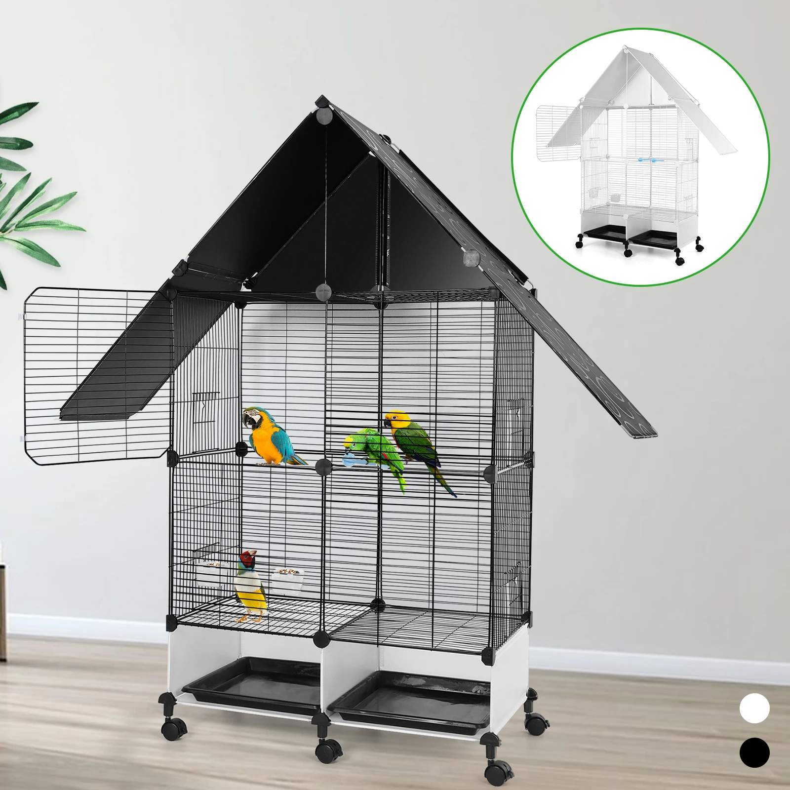 Bird Cage with Rolling Stand House Shape Bird Cage Large 2 Tier Bird Cage with Lock Bird Villa for Canary Finch Budgie Lovebirds