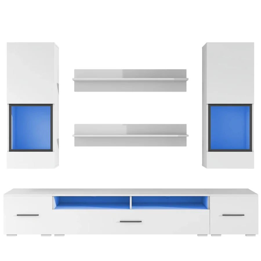 Floating TV Stand Set, High Gloss Wall Mounted Entertainment Center with 16-color LED Light Strips