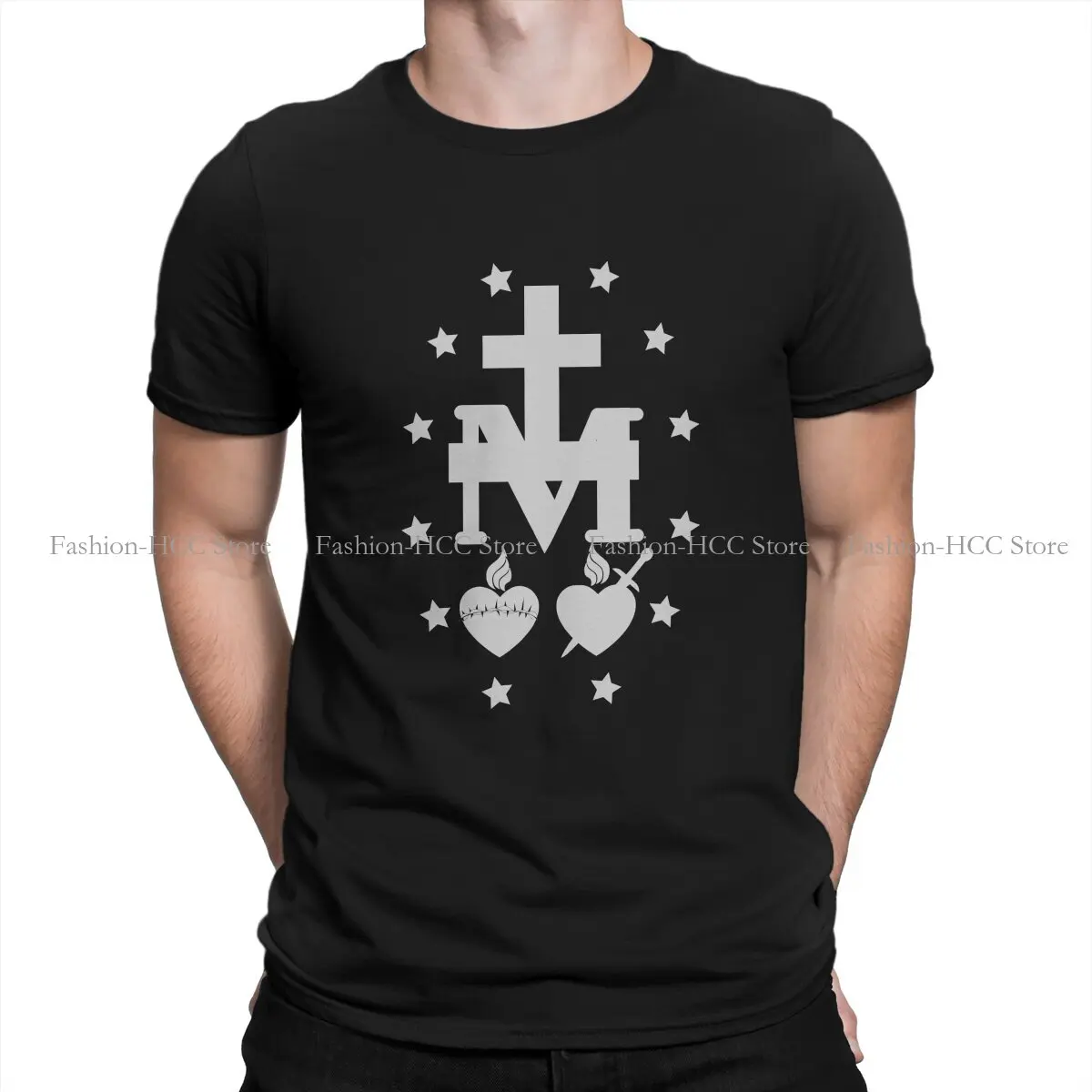 Camiseta de poliéster de la Virgen María para hombre, camiseta de ocio suave con Medalla Milagrosa, nuevo diseño