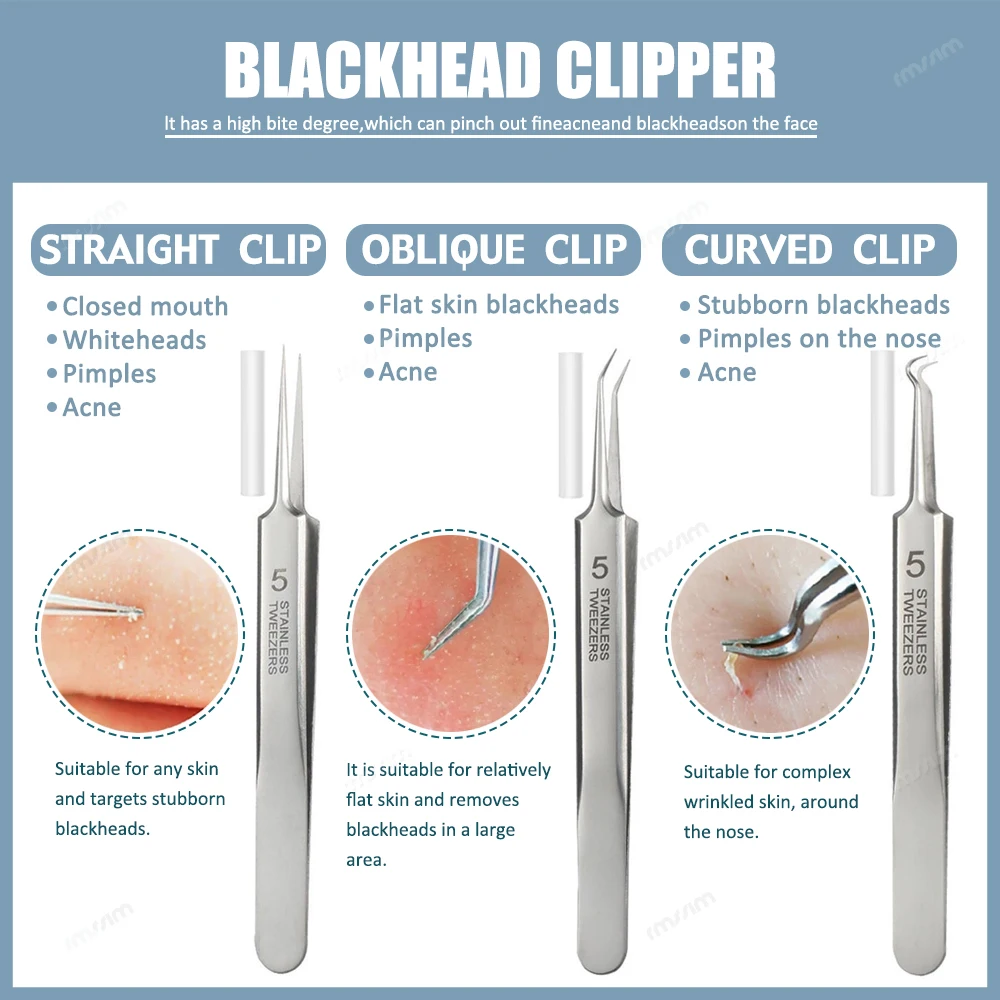 Blackhead Clip Pimple Remover Tool Acne Needle Extraction Popper Pore Black Head Cleaner Face Skin Care Deep Cleansing Needle