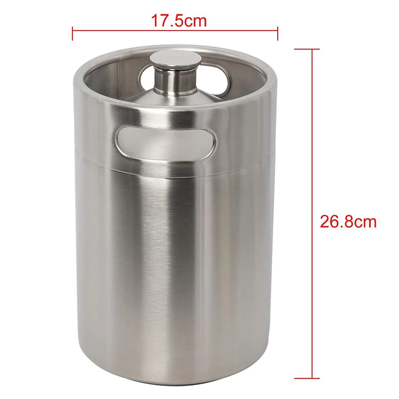 5L Beer Keg Growler Stainless Steel Beer Mini Keg Pressurized Beer Barrel For Homebrewing Picnic Camping Hiking