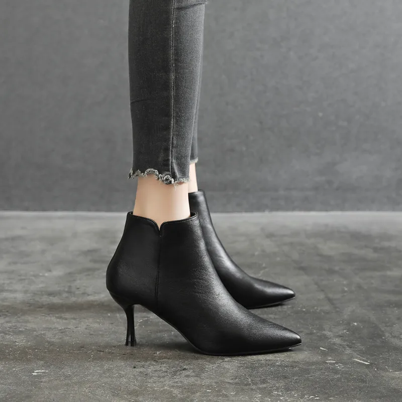 Women Boots Large Size Short Tube Stiletto High Heel Ankle Boots Pointed Toe 31-43 Small Size 32 33
