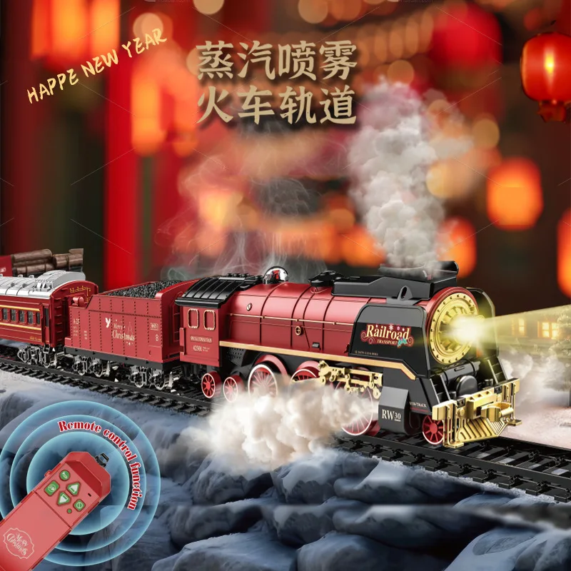 Christmas Electric Train Smoke Train Toys with Light&Sound ﻿ Railway Model Toy Kids Birthday