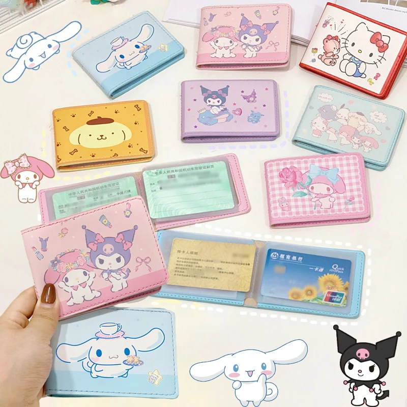 Sanrio Cinnamoroll Kuromi Mymelody kawaii Cartoon Driver License Holder PU Leather Passport Holder Cover Anime ID Card Bag