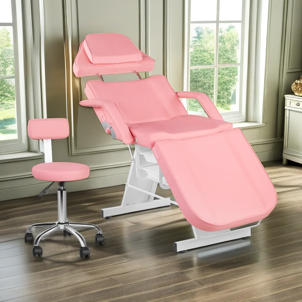 

New Design Foldable Beauty Bed with Saddle Chair and Storage Box for Salon Spa Massage Table Leather Material