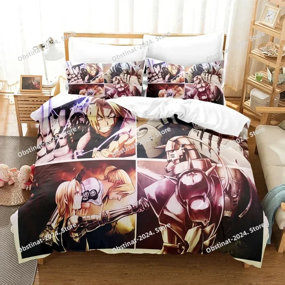 Anime Fullmetal Alchemist 3D Printing Comforter Bedding Set,Duvet Cover Quilt Cover Pillowcase,King Queen Size Bedding Set Kid