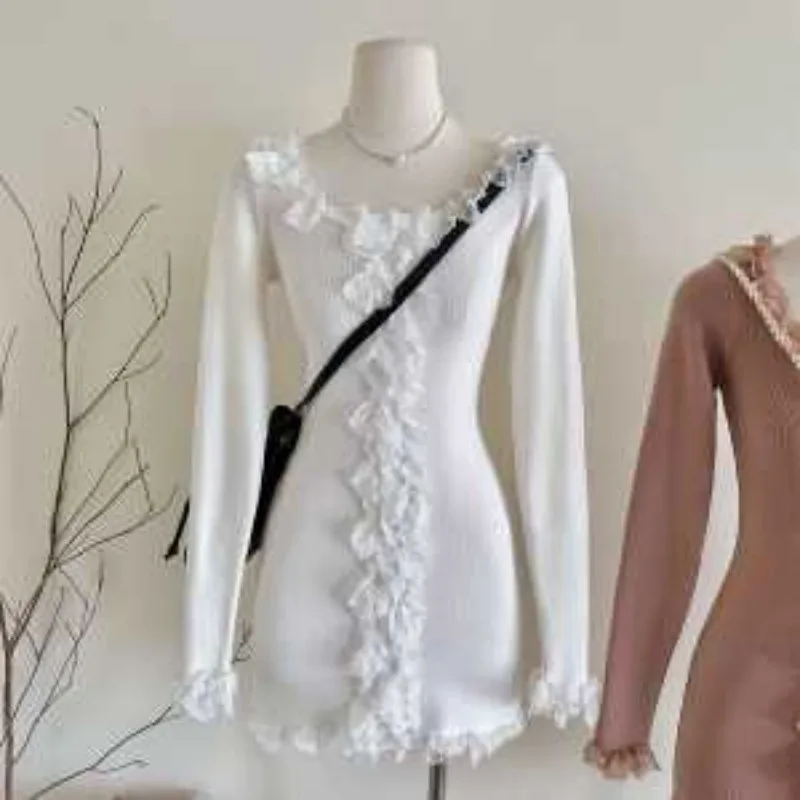 

2025 зимнее новое милое кружевное платье для женщин Pure Desire, утягивающая нижняя юбка на бедрах