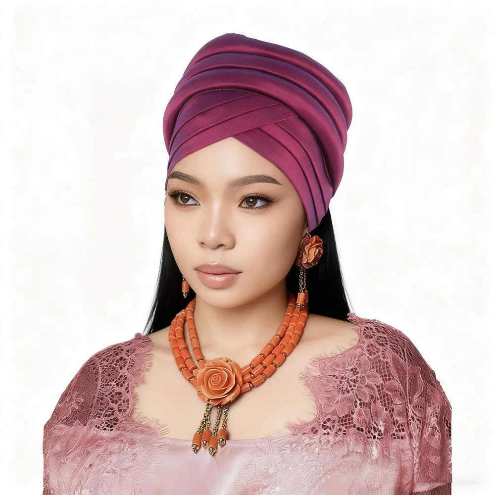 

Multi Layered Headwraps Crossed Forehead Muslim African Gele Headties Turban Women Bonnet Head Wrap Nigeria Wedding Party Geles