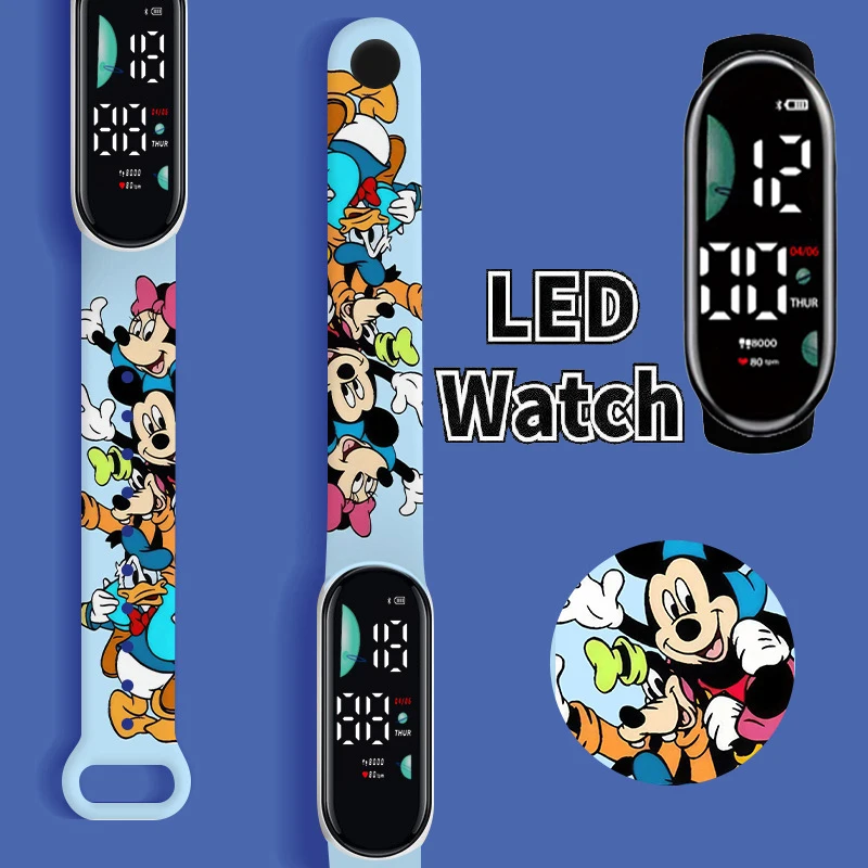 Disney Mickey Minnie children's  Cartoon Anime Character Luminous Bracelet Watch LED Touch Waterproof Sports kids gifts watch