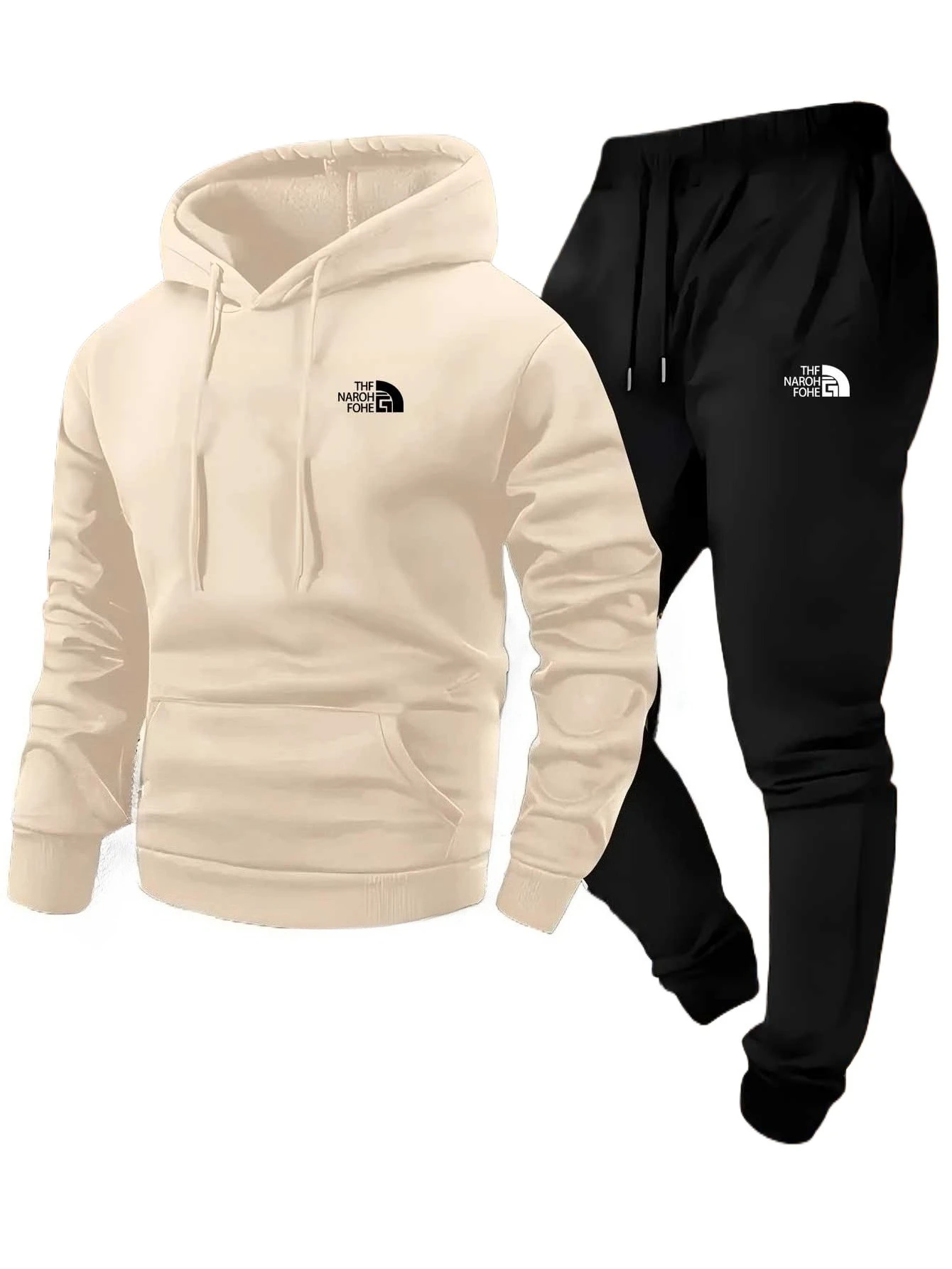 Sudadera con capucha informal de dos piezas con estampado de otoño e invierno para hombre con pantalones de bolsillo, ropa deportiva regular para exteriores