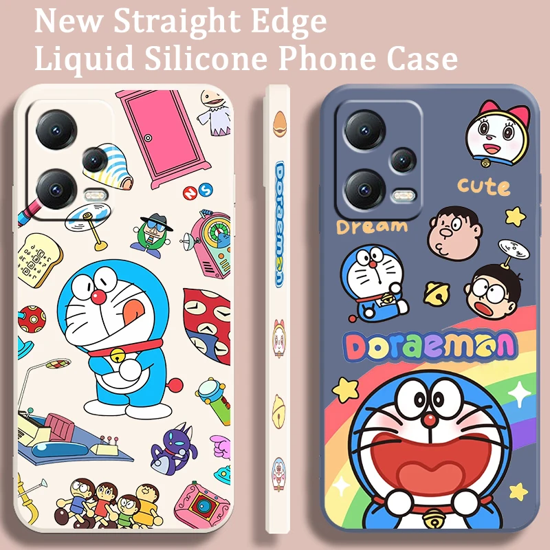 D-Dorae M-mon Cute Cartoon Liquid Left Rope For Xiaomi Redmi Note 13 12 12S 12R 11 11T 11S 10 10S Pro Plus 5G Back Phone Case