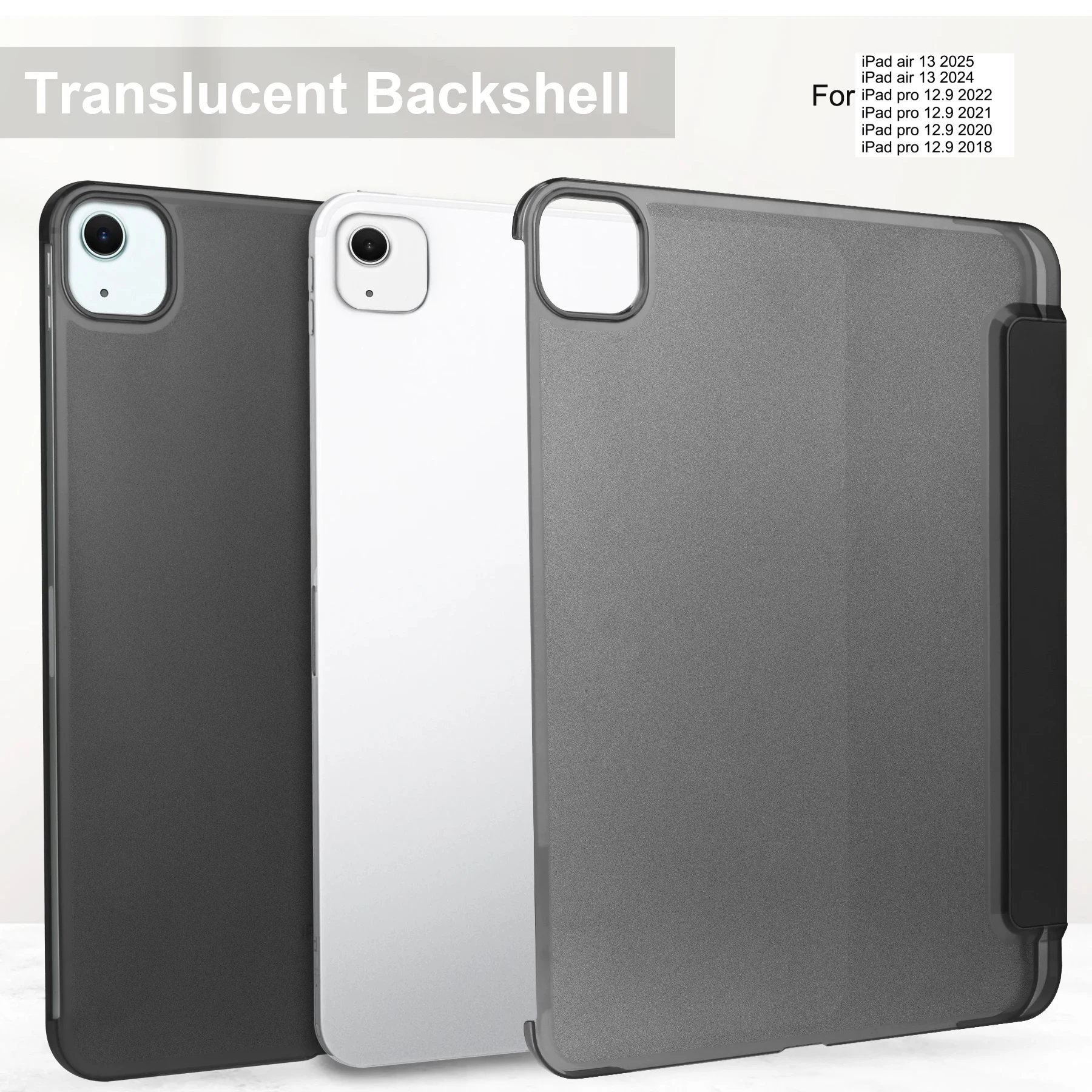 أغطية جلد لجهاز iPad air 13 2025 2024 Pro12.9 2018 2020 2021 2022 حافظة ثلاثة أضعاف فتحة فرشاة بلوري شفافة مع موقع القلم #1