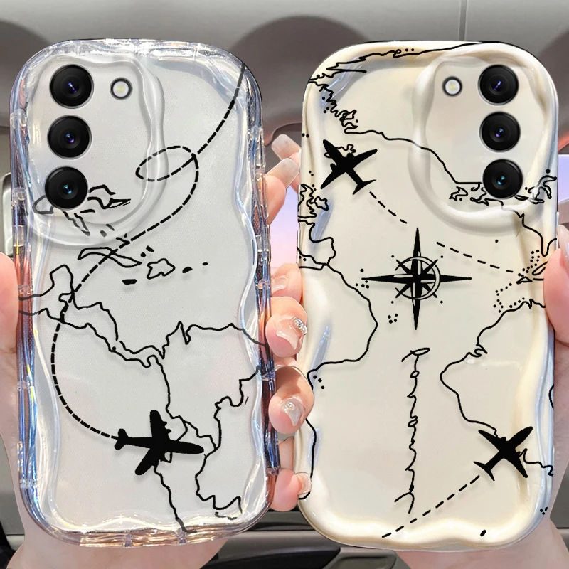 Flight Route Case for Samsung Galaxy S25 S24 S23 S22 S21 Ultra Plus S20 FE A73 A72 A71 A56 A55 A54 5G A52 A52S A51 4G Soft Cover