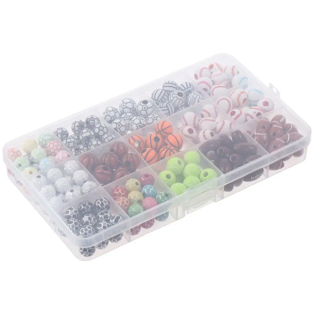 200 قطعة الخرز الرياضي الاكريليك كرة القدم البيسبول الرياضة الكرة الخرز الجولة 1 لفة مطاطا حبل المهر الخرز الأشكال سوار