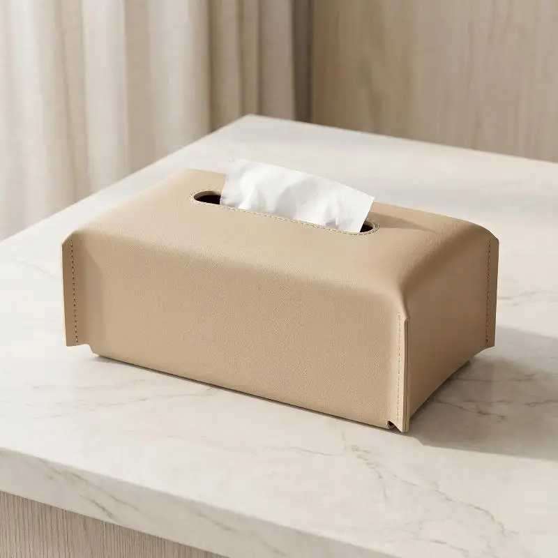 Leather Tissue Paper Holder Elegant Napkin Box Durable Desk Organizer for Living Room and Office Use