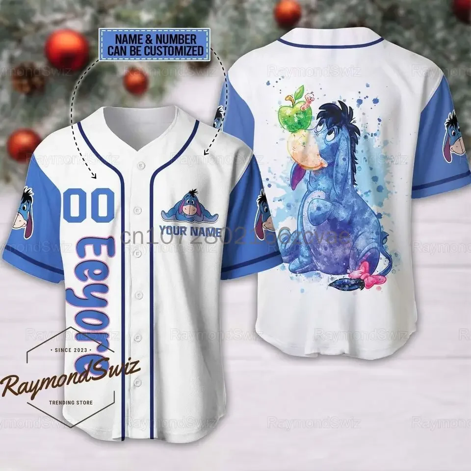 Camiseta de béisbol de Disney Winnie the Pooh Eeyore, traje de la temporada de béisbol de Mickey y amigos para fanáticos del béisbol, camiseta de béisbol de Disney