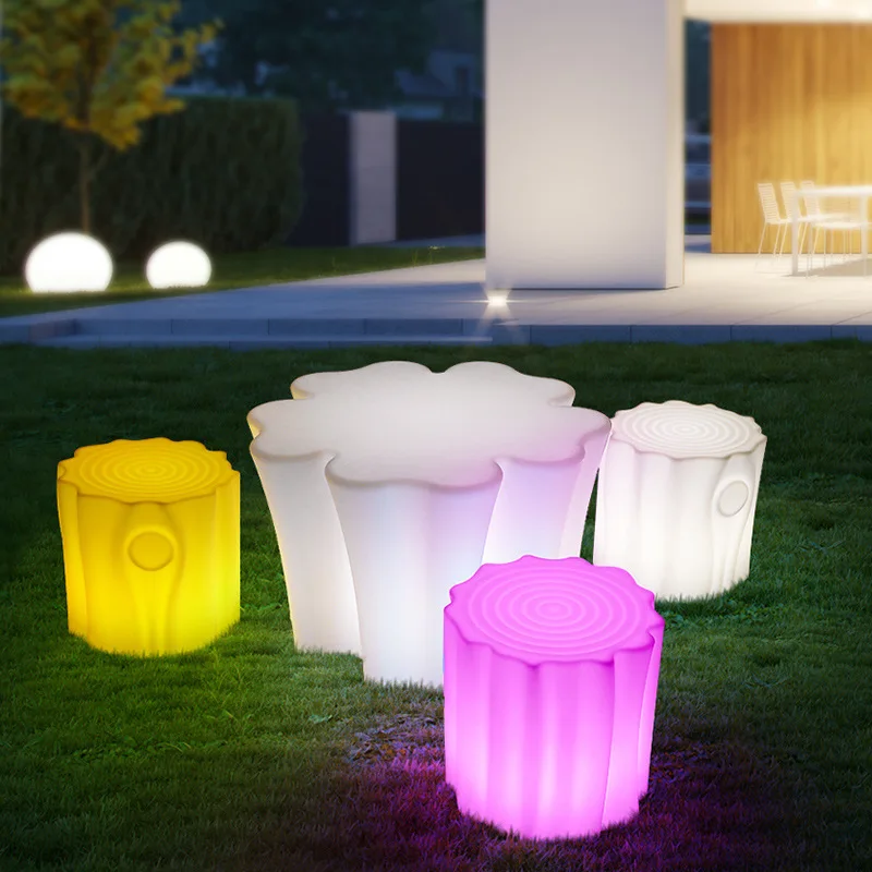 REAQ Light Up Stump Stool D30*30cm Bar Stools Set Of 2 Novel Outdoor Furniture Patio Garden Chair PE Plastic Cylinder Stool