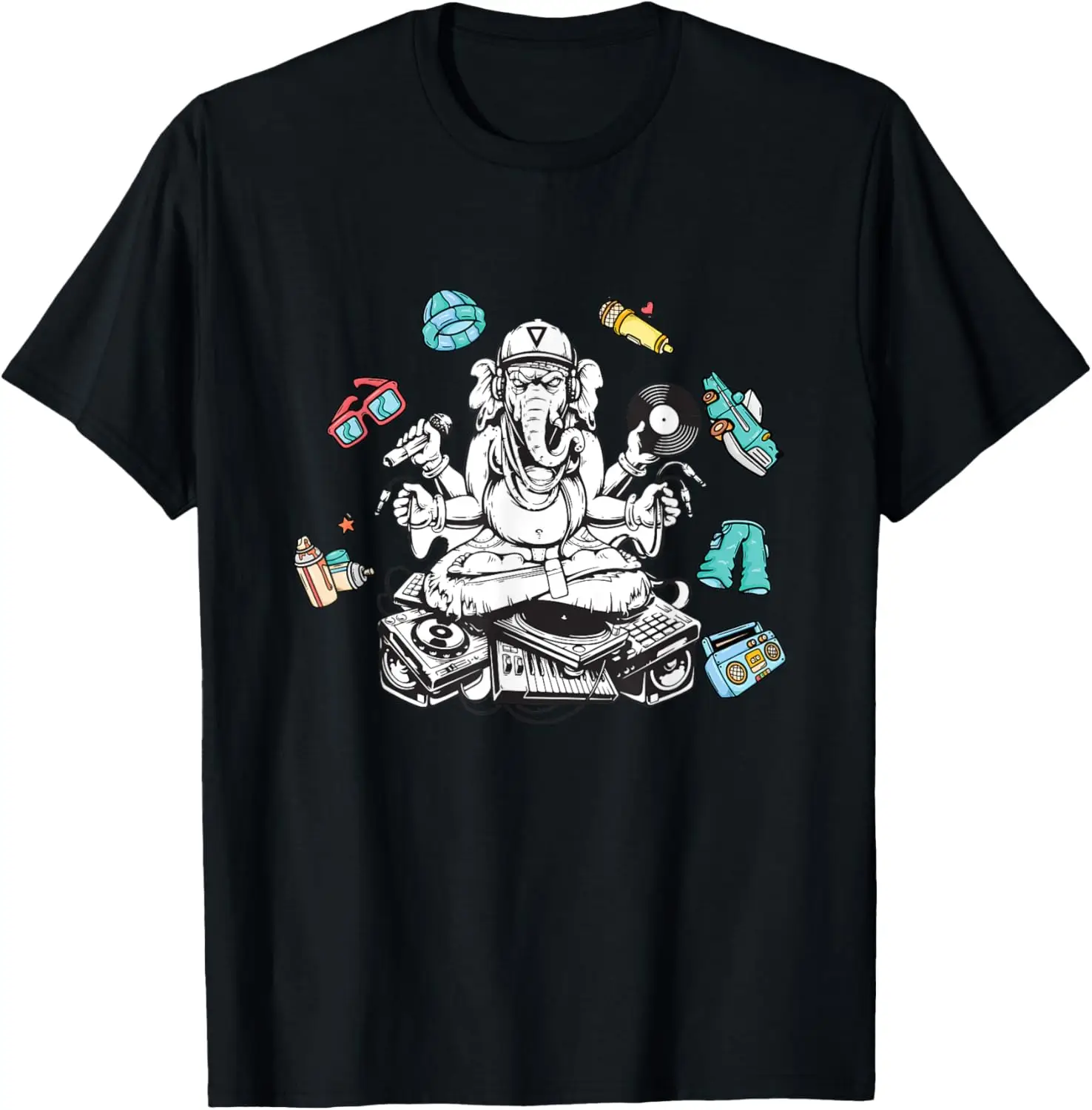 Ganesha 90s | Microphone DJ Record | Graffiti 90s Music T-Shirt