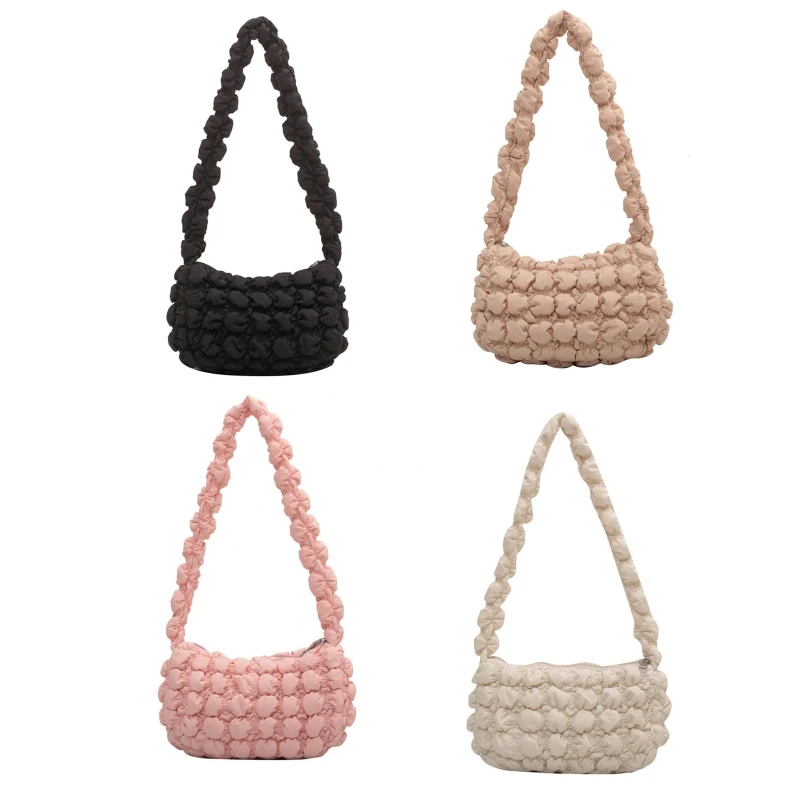 

Exquisite Solid Color Underarm Bag Pleated Cloud Bag Shoulder Bag Hobo Handbag for Birthday Graduation Christmas