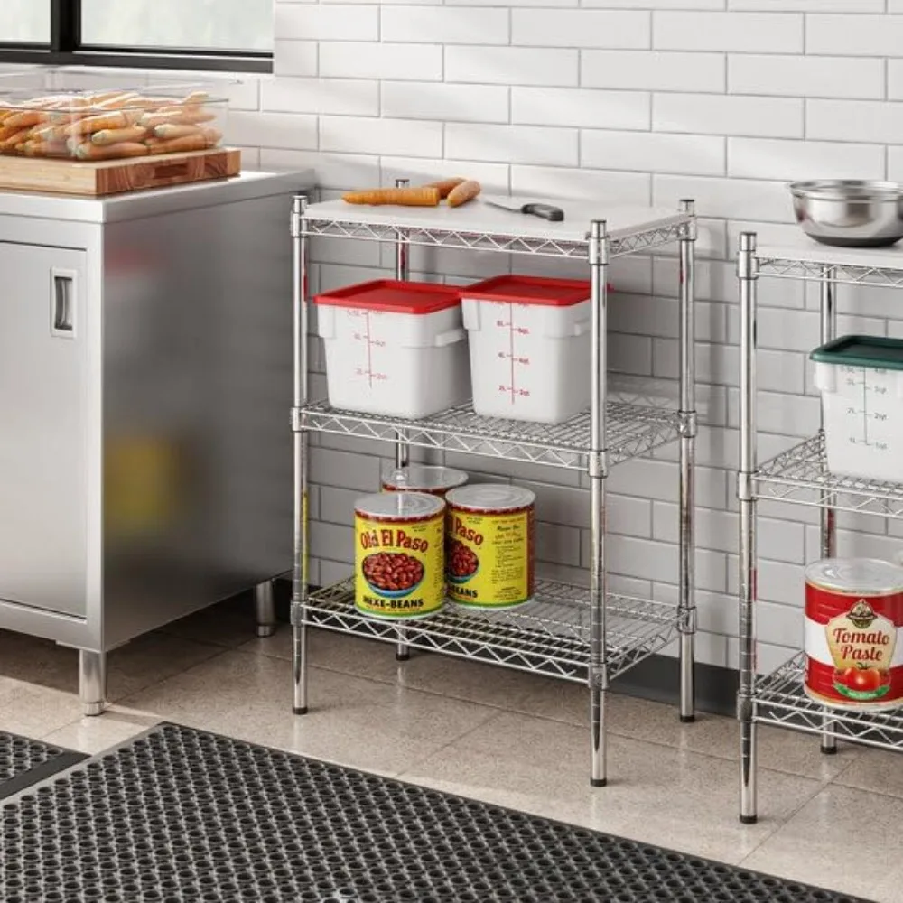 Rak Plastik Kit, Sistem Penyimpanan Kawat 3 Tingkat yang Dapat Dilepas, 14x24x34 Inci, Kapasitas 600 lbs, Ideal untuk Dapur, Ritel, Gudang