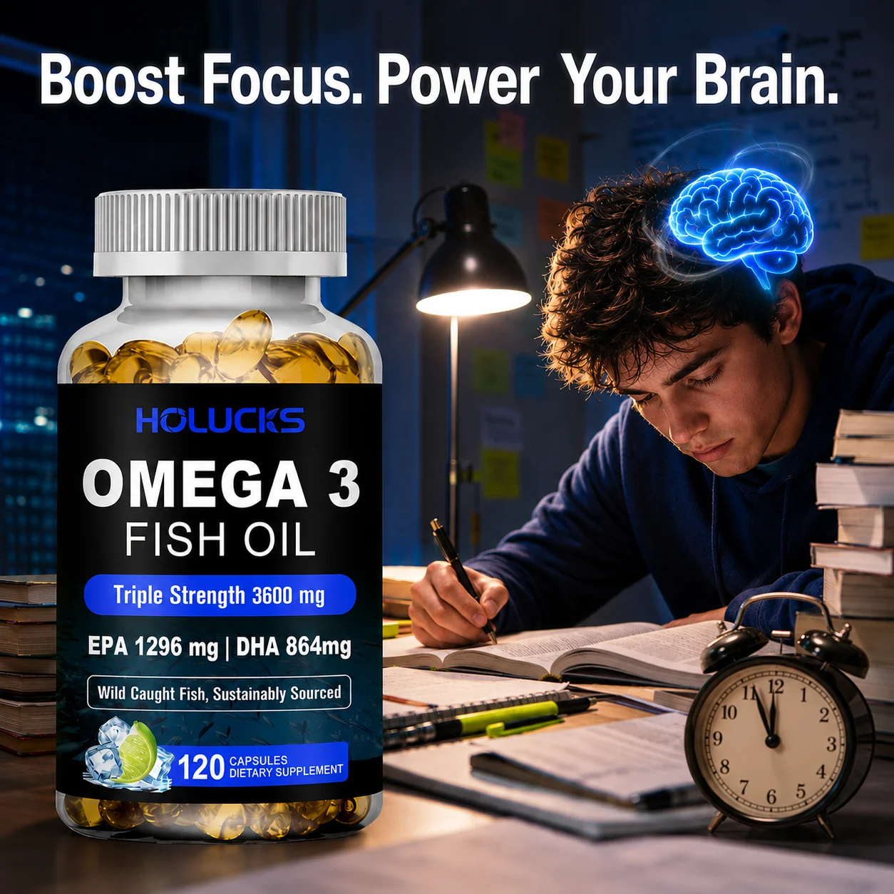 Triple Strength Omega‑3 Fish Oil 3600mg Capsules, EPA & DHA, Support Nourish Vision, Mental Clarity, Brain Heart & Eye Health