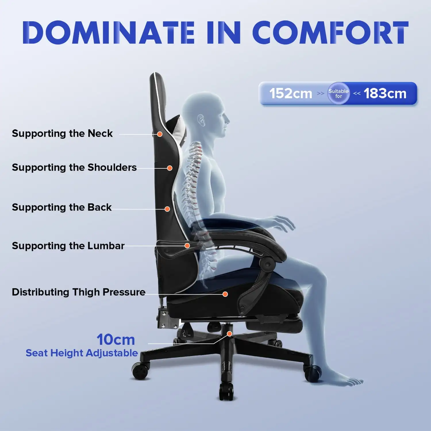 Gaming Chair PU Leather Office Chair with Foorest&Linkage Armrests, White office furniture  computer chair  furniture