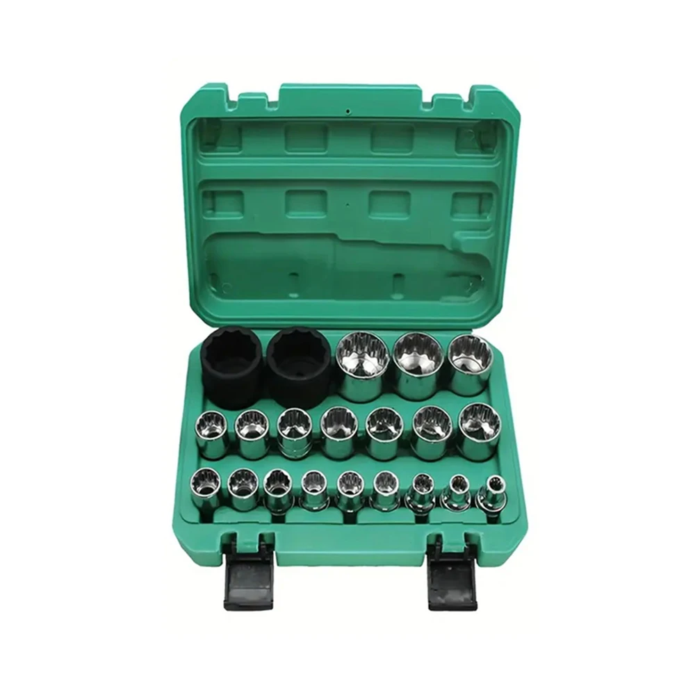 Podofo 21 pièces 1/2 clé à douille jeu de douilles multi-dents pour 6 et 12 Points boîte de douilles multi-dents externe pour la réparation automobile