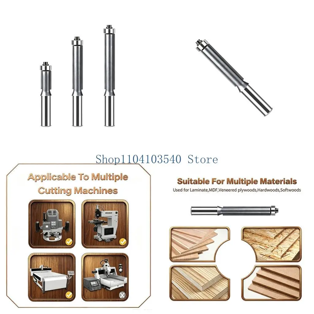 02DC Top Guide Bearing Trim Bit with 1/2Inch Shank for Wood Board Copying, Side Leveling, and Pattern Tasks in Shop Use