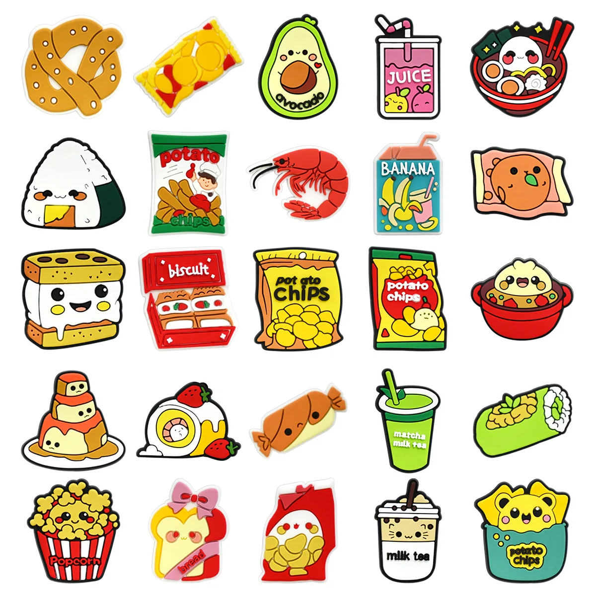 25Pcs Cute Food Series Shoe Charms For Slides Sandals, PVC Shoe Decorations Accessories For Christmas Birthday Gift Party Favor