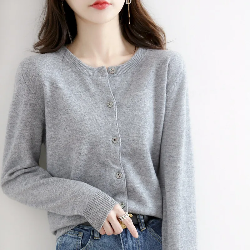 New Women's Sweater Cardigan Jacket Spring Autumn Knitted Sweater Outerwear Short Fashion Female Crew Neck Knitted Bottom Shirt